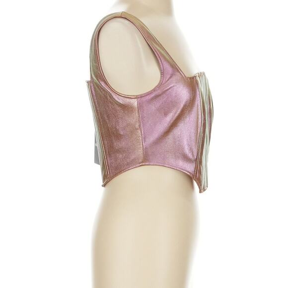 Nicholas PIA Square Neckline Sleeveless Crop Top Metallic Rose Size 2 New NWT - Picture 3 of 6